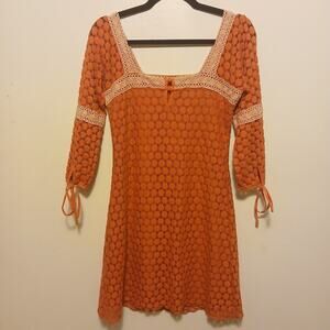 Vintage Solitaire Women's Dress S Coin Crochet Coral Pink Artsy Boho Retro